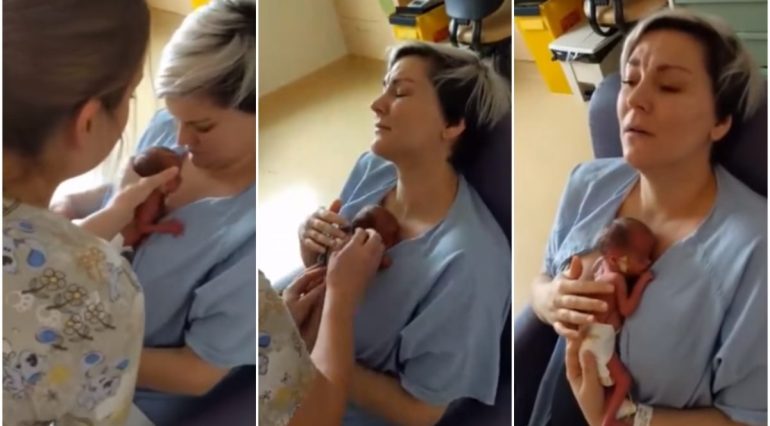 O mama isi tine pentru prima data la piept copilasul prematur VIDEO | Demamici.ro