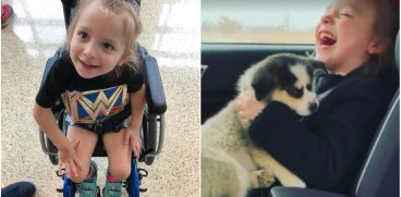 Parintii i-au daruit un catelus fetitei lor cu paralizie cerebrala. Reactia micutei | Demamici.ro