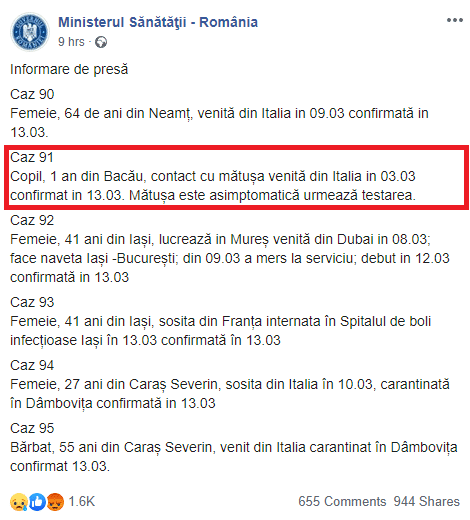 Copil de un an, infectat cu noul coronavirus. Cel mai tanar pacient din Romania | Demamici.ro