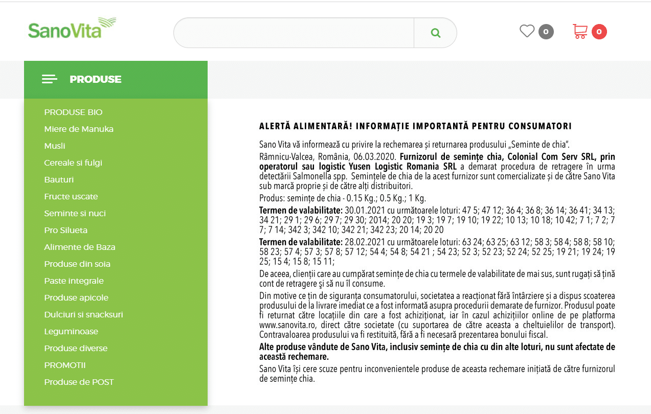 Alerta alimentara! Seminte de chia contaminate cu Salmonella, retrase de la vanzare de Sano Vita | Demamici.ro