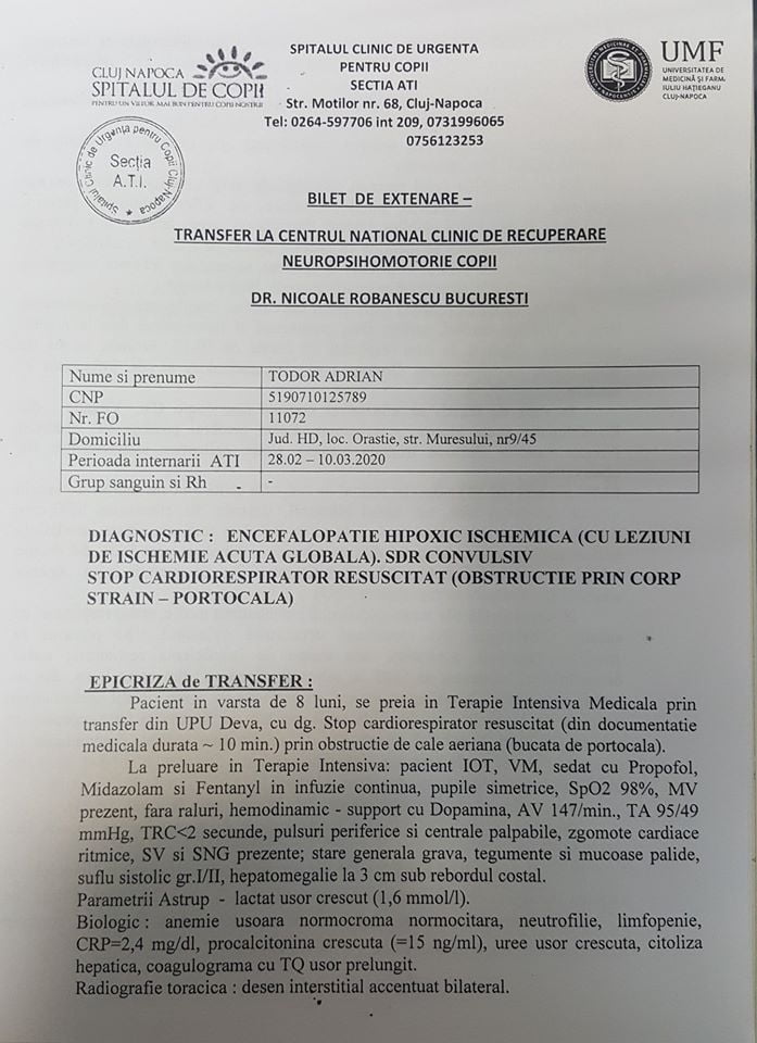 Un bebeluș de 9 luni care s-a înecat în timp ce mânca are nevoie de 25.000 de euro pentru a-i salva viața. Apelul părinților | Demamici.ro