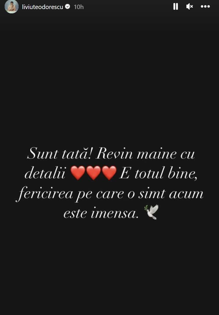 Liviu Teodorescu a devenit tată pentru prima oară. Soția lui a născut o fetiță: "„Sunt tată! Iulia, ești o eroină”